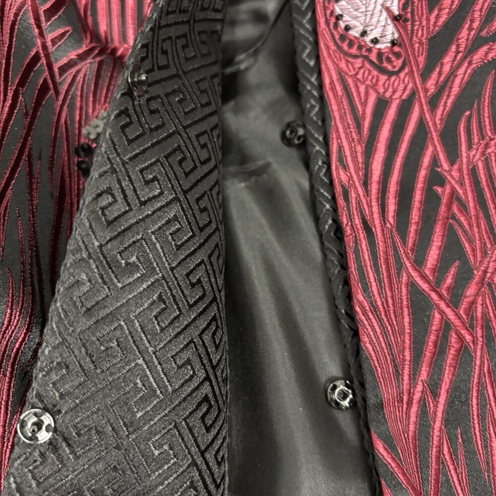 Dragon Silk Jacket Coat Womens Size XL Shanghai China Dark Red Black Vintage - Picture 14 of 16